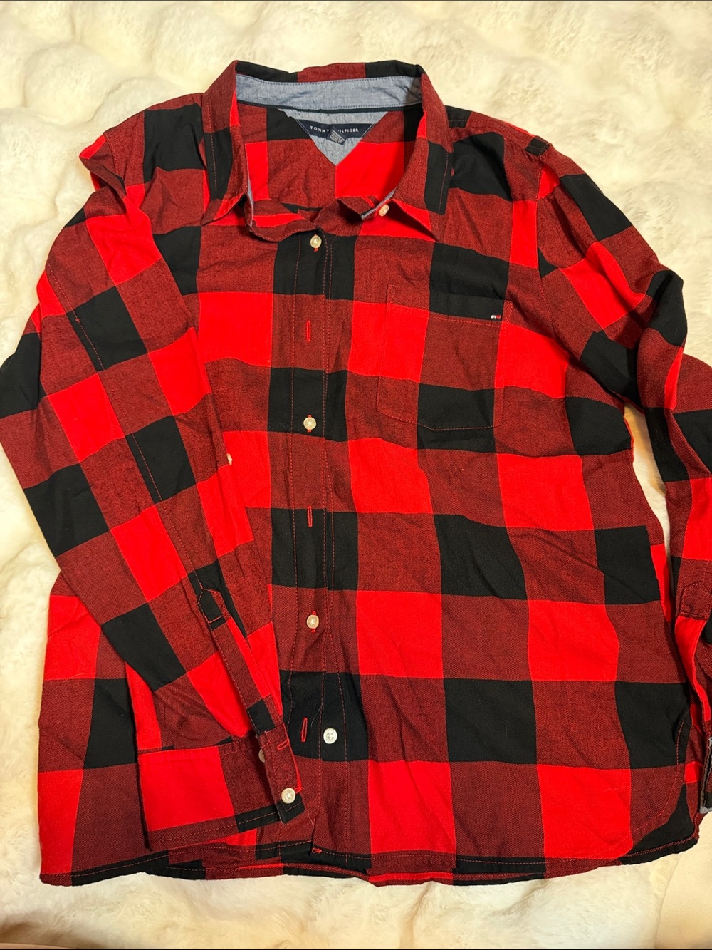 Woman’s Red and Black Buffalo Plaid Button-Down Shirt